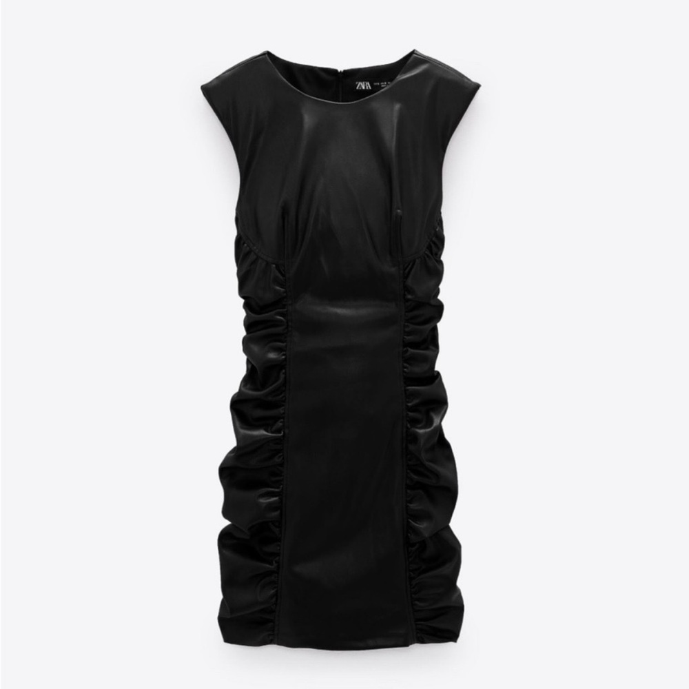 Zara Black Leather Ruched Dress